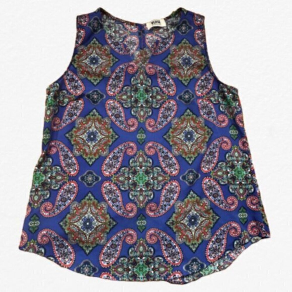 Blue and Pink Sleeveless V Neck Top